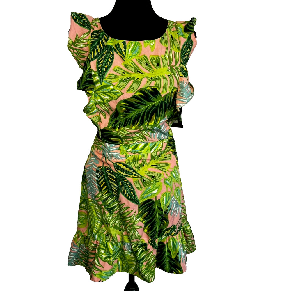 NWT Milk & Honey Size Small‎ open back dress pink green palm tropical vacation